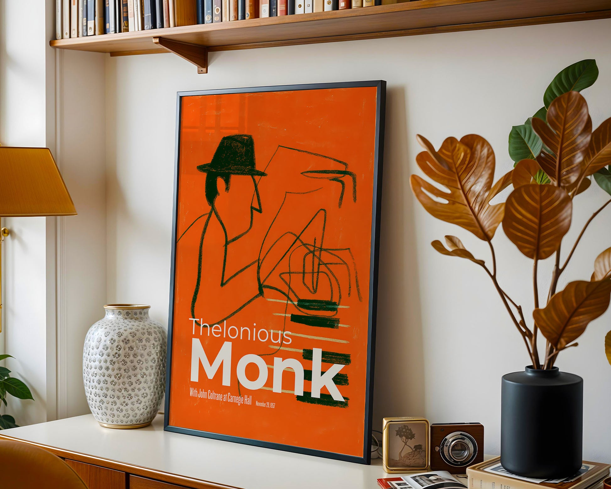Mid-century modern poster wall art displayed in contemporary living room interior