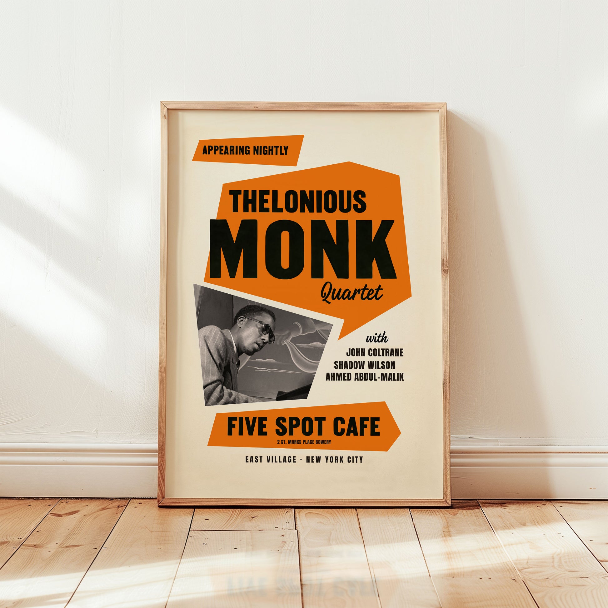 Thelonious Monk jazz poster featuring Five Spot Cafe New York performance