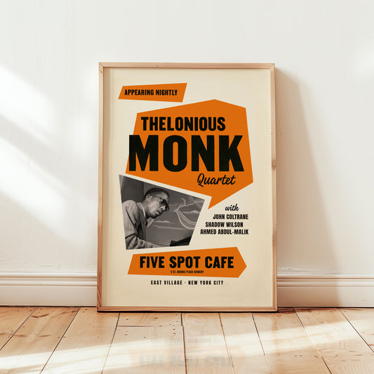 Thelonious Monk jazz poster featuring Five Spot Cafe New York performance